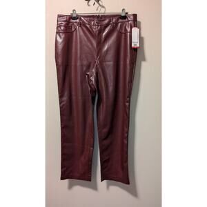 Joie Limited Edition Women's Faux Leather Straight Leg Pant Maroon Size 14 NWT